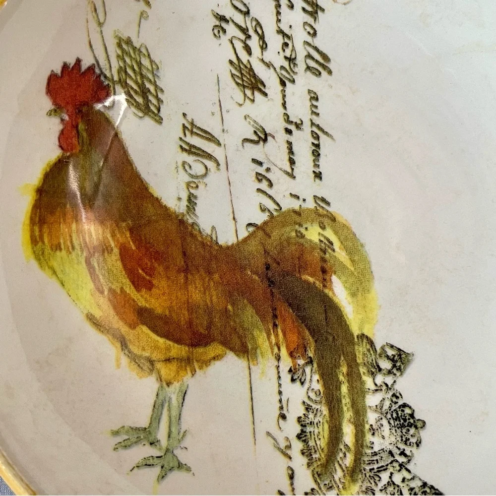 Williams Sonoma Pair Rooster Script 5.75” Rustic Dipping Bowls Dishes Italy 2005